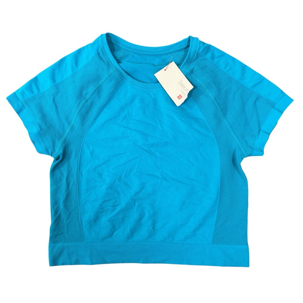 Sweaty Betty Women's Athlete‎ Crop Seamless Workout T Shirt Blue Size 10